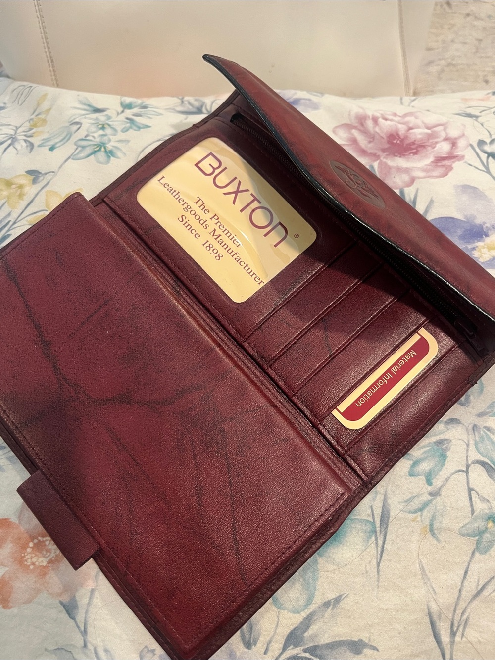 Buxton Wine Red Leather Trifold Wallet